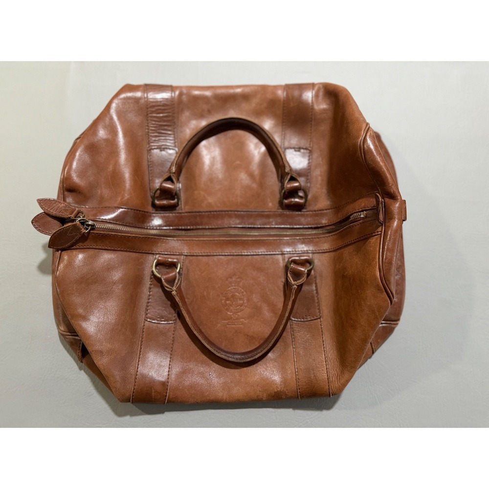 Ralph Lauren Leather Duffel Bag Unisex Large Brown Good Vintage Heritage Crest - Picture 15 of 16